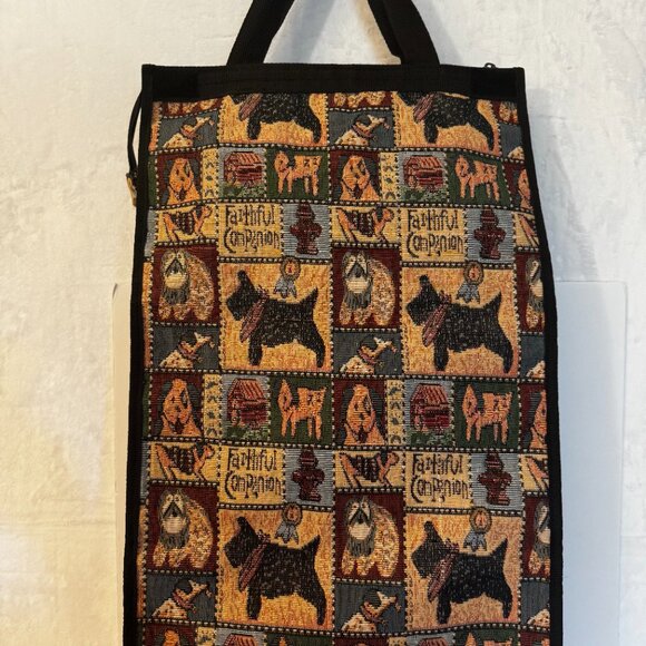 Scottie Tapestry Rolling Travel Collapsible Bag on Wheels Vtg Portable Travel To - Picture 3 of 16